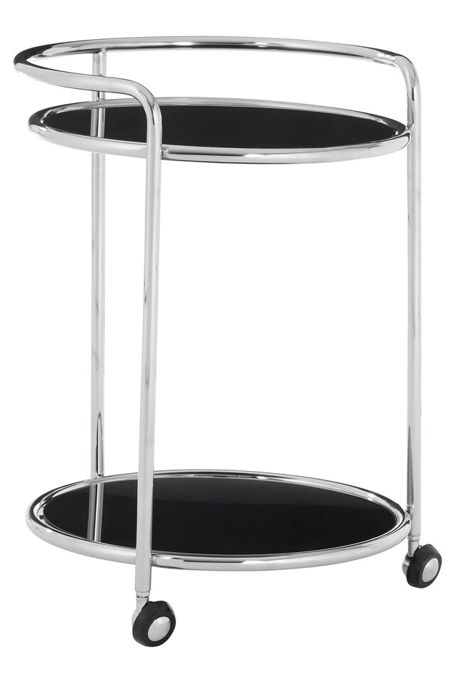 image 1 of Orsina Movable Round Silver Finish Trolley, Tempered Glass Drinks Trolley For Parties, Elegant Kitchen Trolley