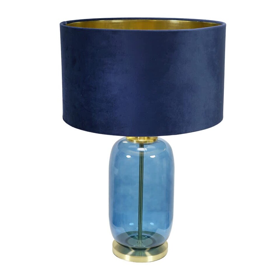 image 1 of ValueLights Leigh Navy Blue and Gold Table Lamp Navy Velvet Gold Shade & Bulb | Blue
