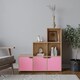 image 2 of 6-Cube Step Shelving Unit With Wooden Door | Brown | Oak & Pink | 1