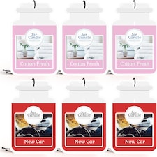 6pk Jar Candle Air Fresheners – New Car & Cotton Fresh Scents, Long-Lasting Odour Eliminators for Vehicles, Hanging Car Fresheners