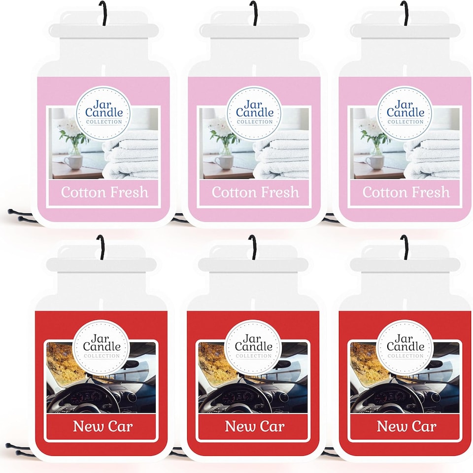 image 1 of 6pk Jar Candle Air Fresheners – New Car & Cotton Fresh Scents, Long-Lasting Odour Eliminators for Vehicles, Hanging Car Fresheners