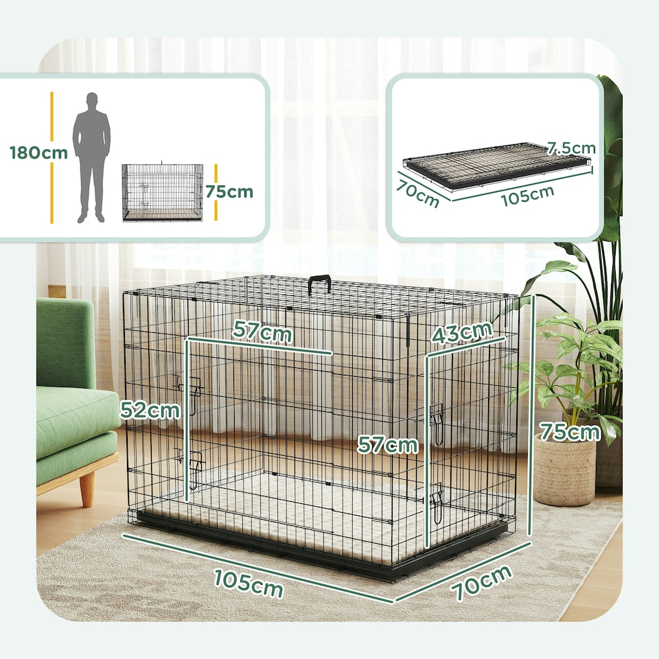 image 1 of PawHut Dog Crate with Two Doors, Tray, Soft Cushion, for Extra Large Dogs