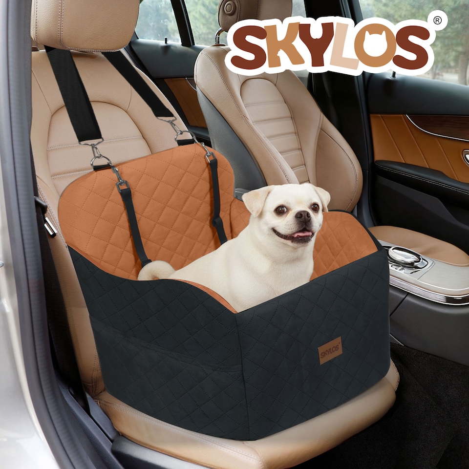image 1 of Skylos Brown Dog Booster Car Seat Portable Puppy Travel Carrier Bed for Pet | Brown | Brown | One Size
