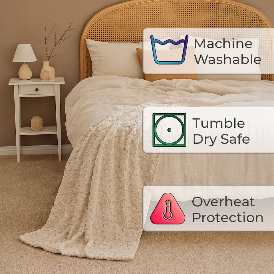 image 1 of Neo Electric Cable Knit Heated Throw Reversible Blanket Fleece Sherpa 9 Heat Settings Machine Washable | Cream | NATURAL | One Size | 1