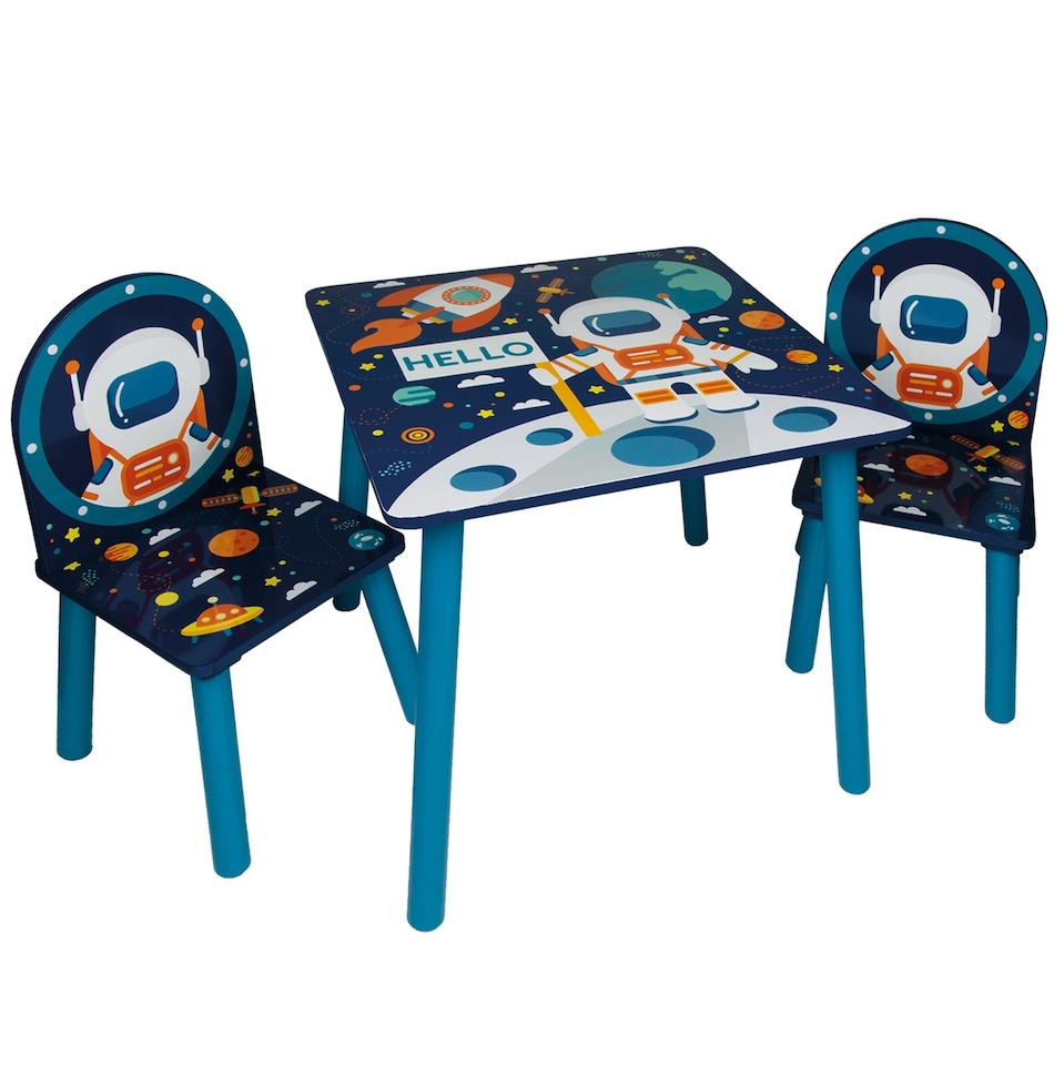 image 1 of Kids Wooden Table And 2 Chairs Themed Set | Blue | Space | 3