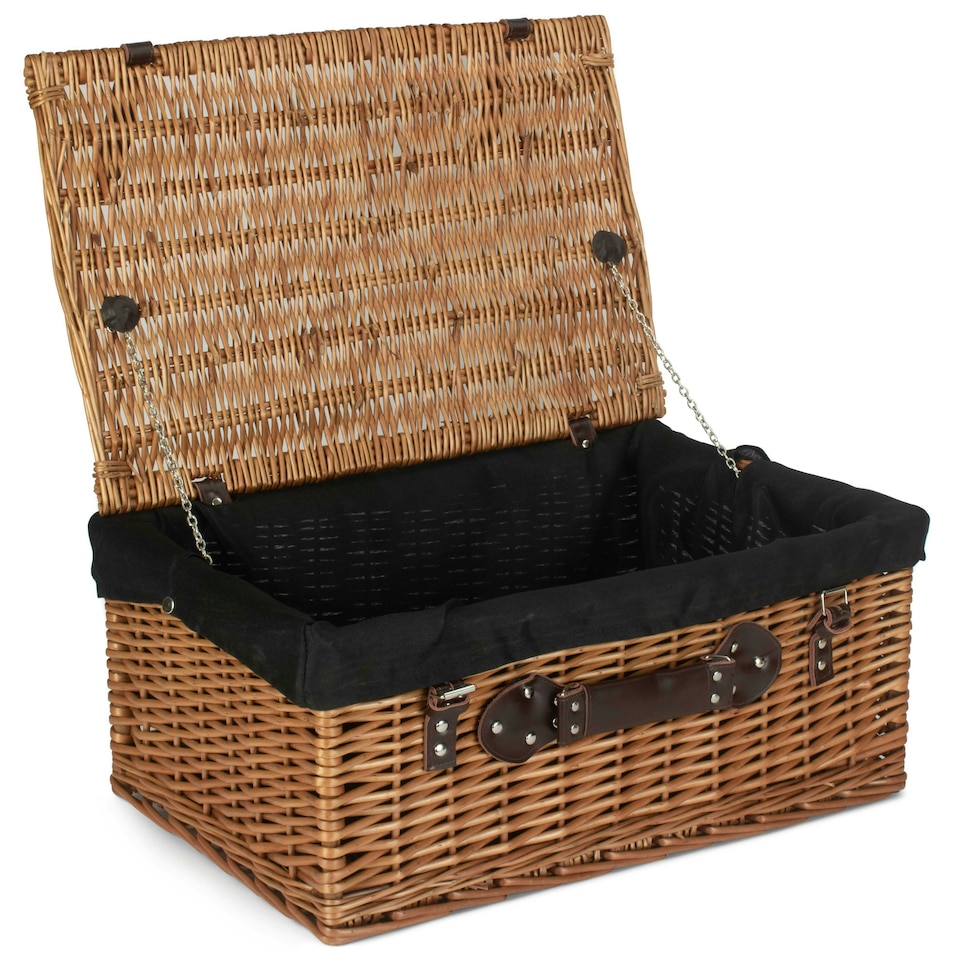 image 1 of 56cm Double Steamed Wicker Picnic Basket with Lining Black | Black | One Size