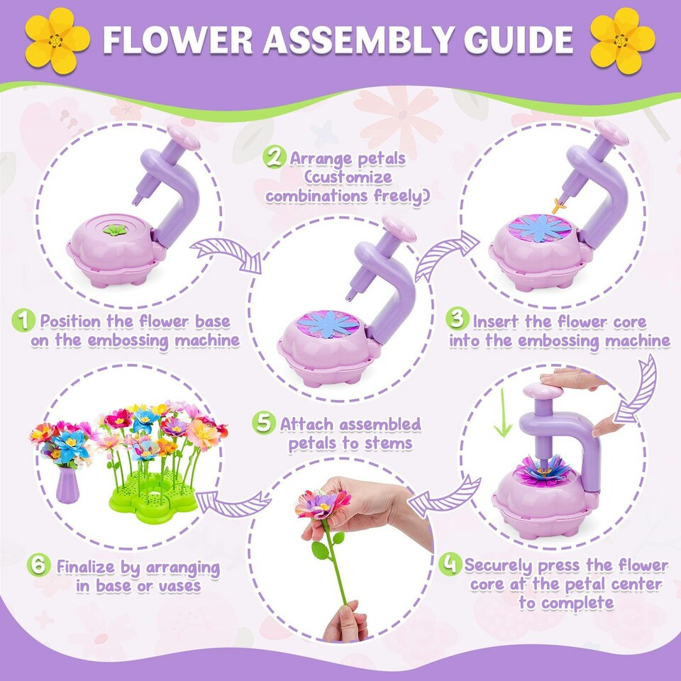 image 1 of DIY Flower Bouquet Craft Kit for Kids – Decorate with Press Machine, Colorful Petals, Basket & Vase