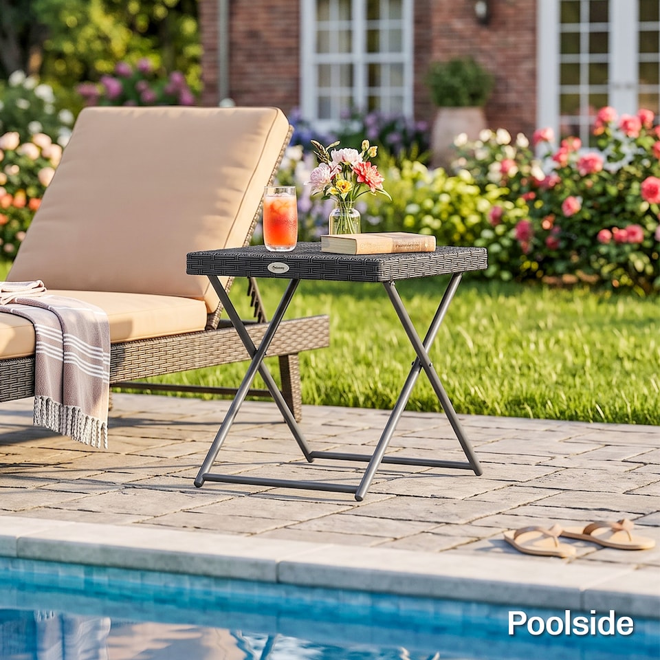 image 1 of Outsunny Folding Square Rattan Coffee Table w/ Steel Frame Bistro Garden Black