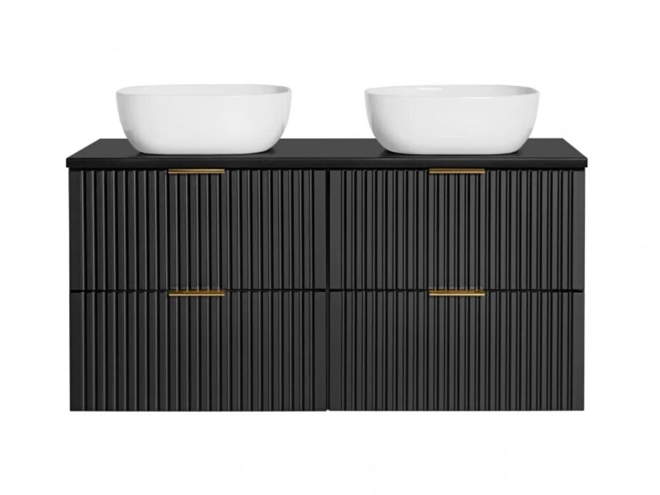 image 1 of Double Sink Bathroom Vanity Unit 1200mm Countertop Ribbed Textured Black Wall Hung Floating - Adel
