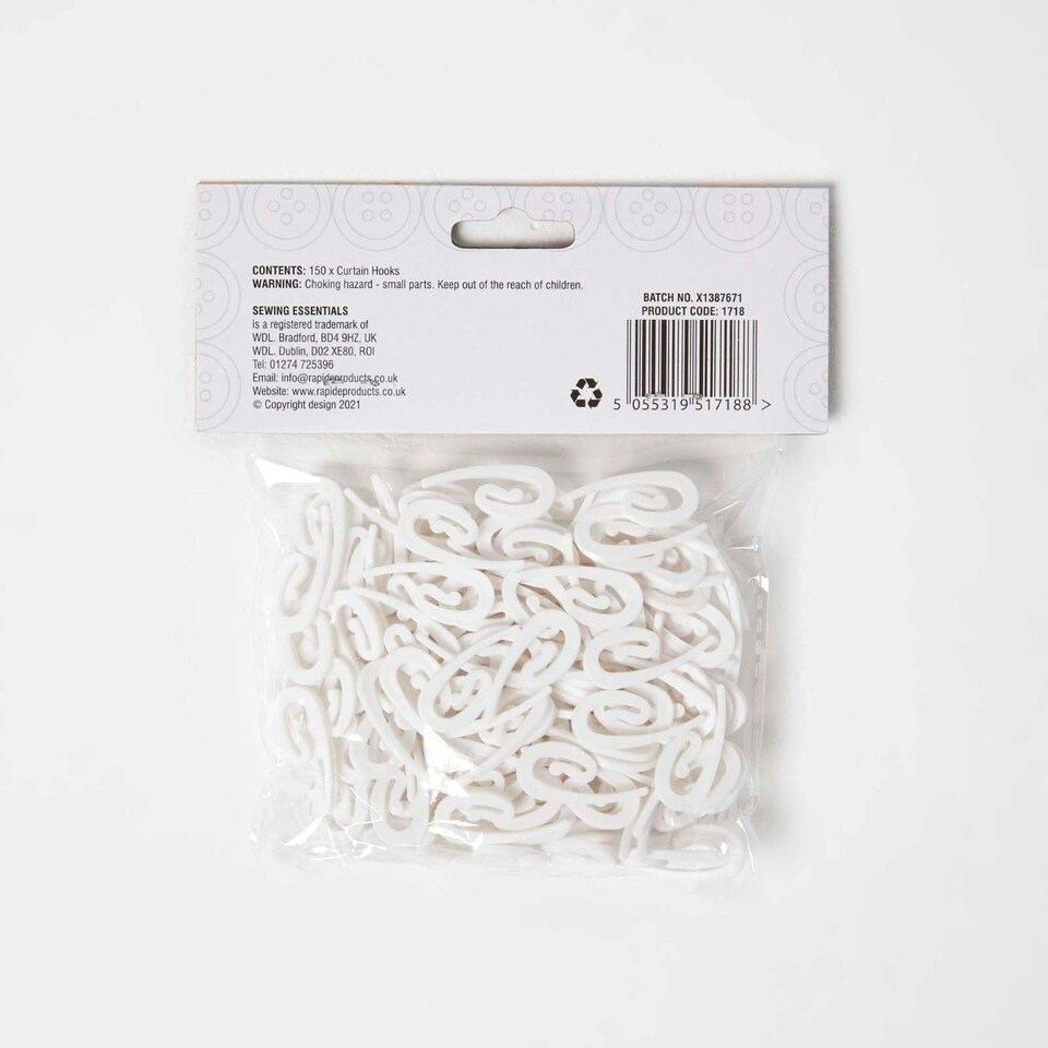 image 1 of Homescapes White Curtain Hooks 150pcs - 30mm