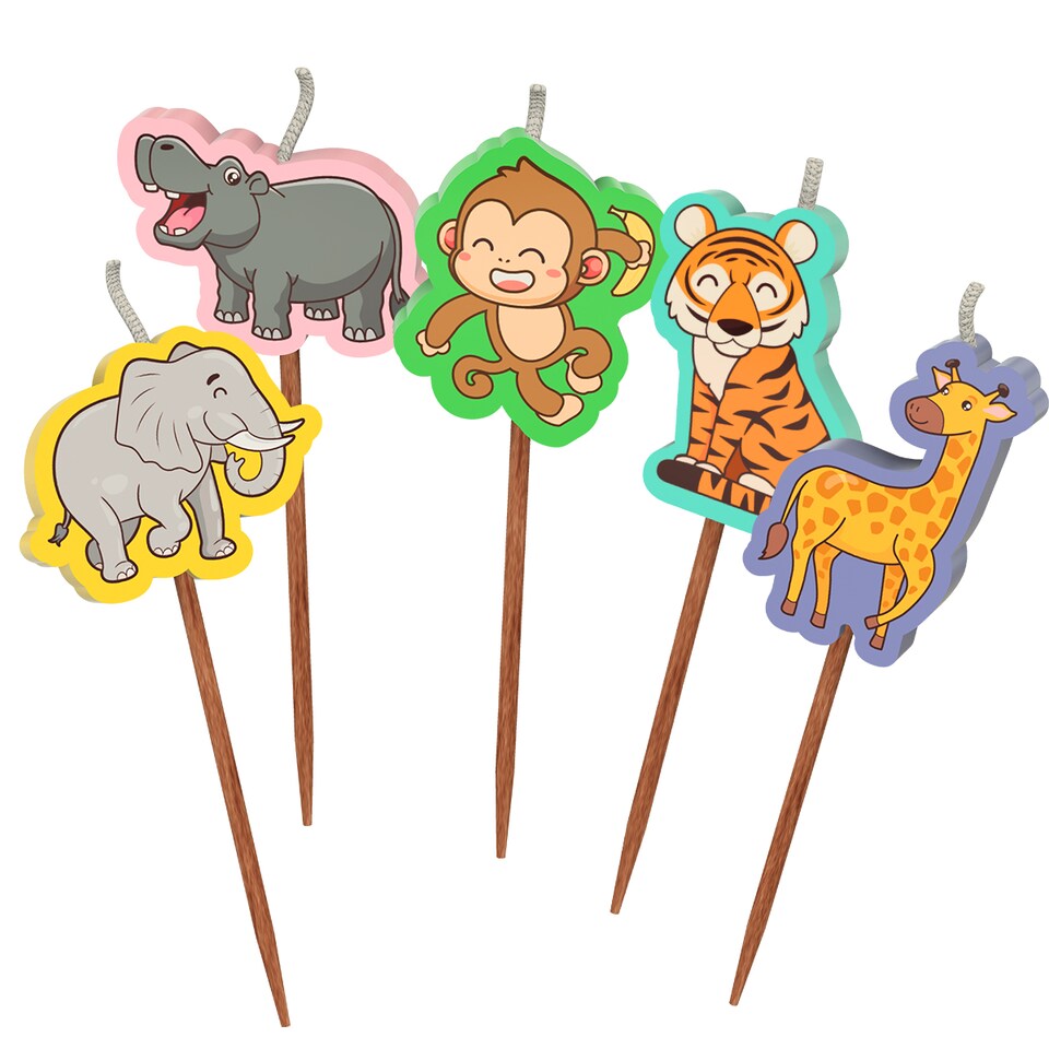 image 1 of Kids Jungle Animals Birthday Candles Set