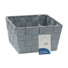 JVL Vichy Square Nylon Storage Basket, Grey Grey
