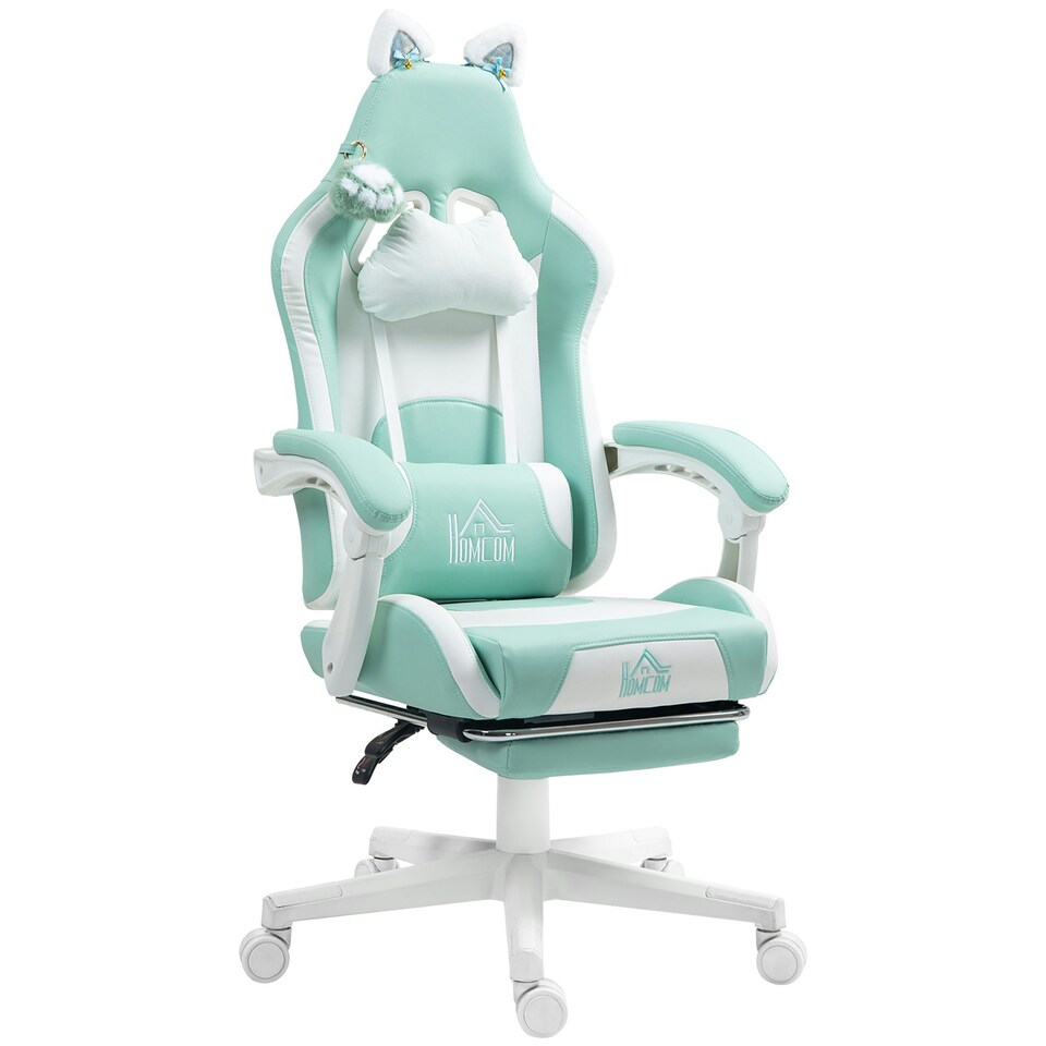 image 1 of HOMCOM Gaming Chair with Footrest, Reclining Computer Chair, Light Blue | Blue | White | One Size