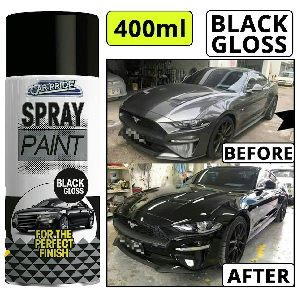 image 1 of Car Pride Black Gloss Spray Paint 400ml Ideal for Car Bike Touch-Up Surfaces Black