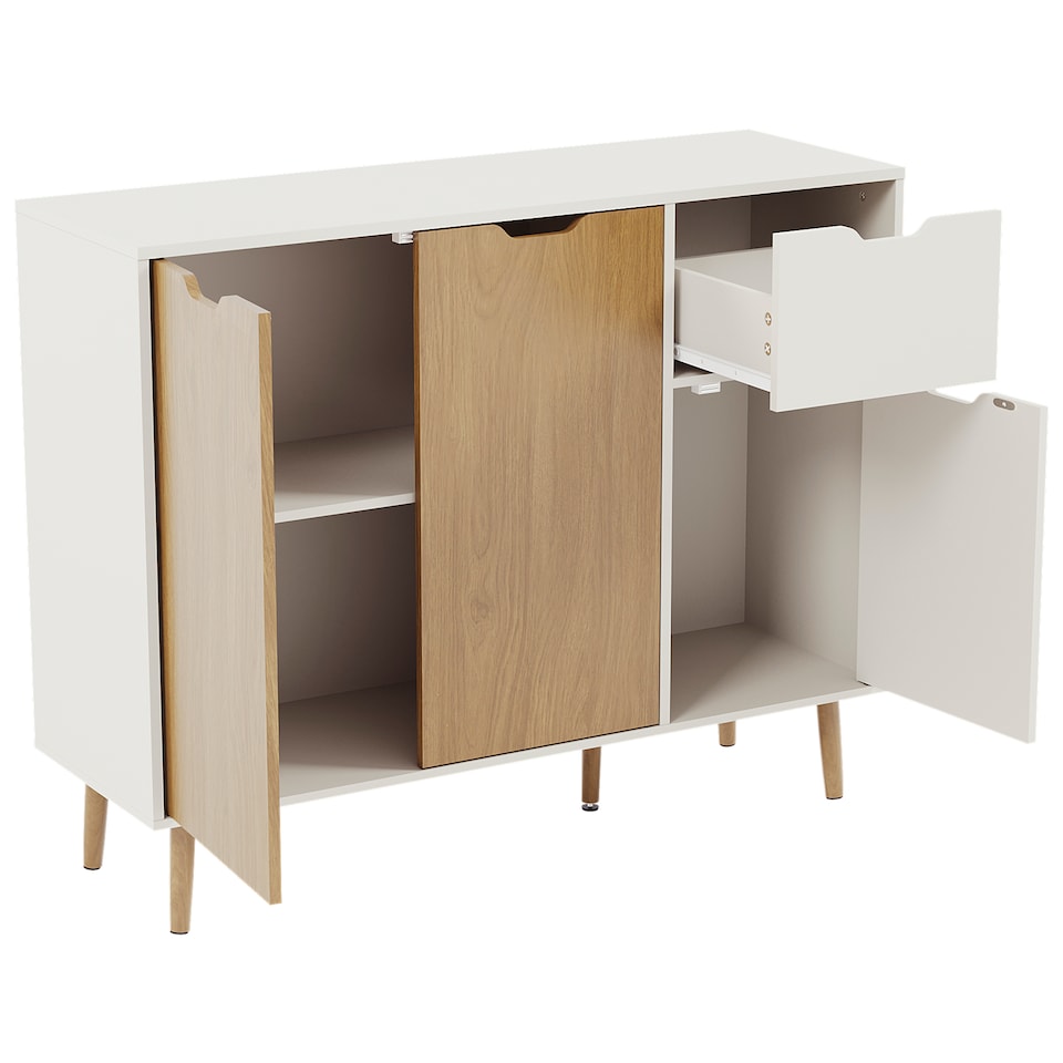 image 1 of Vida Designs 3 Door 1 Drawer Sideboard Buffet Cabinet Storage, White & Oak | White | White & Oak | 1