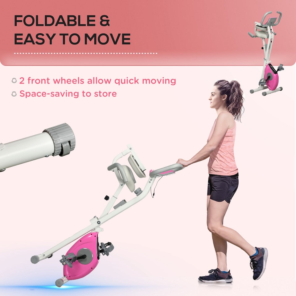 image 1 of HOMCOM Folding Exercise Bike, 8-Level Magnetic Resistance, Indoor Stationary Bike, Upright Fitness Bike with Backrest Tablet Holder, 5-Level Adjustable Seat Height - White