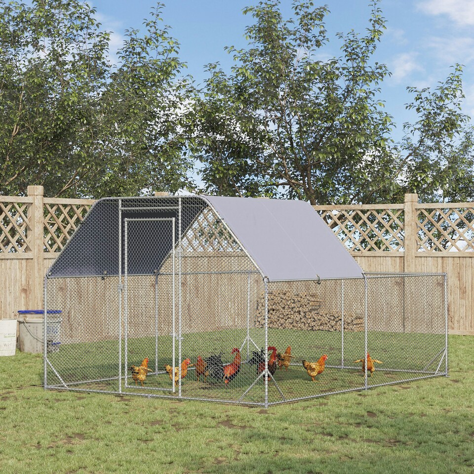 image 1 of PawHut Chicken Run W/ Roof, Walk In Chicken Coop for 10-12 Chickens, Hen House