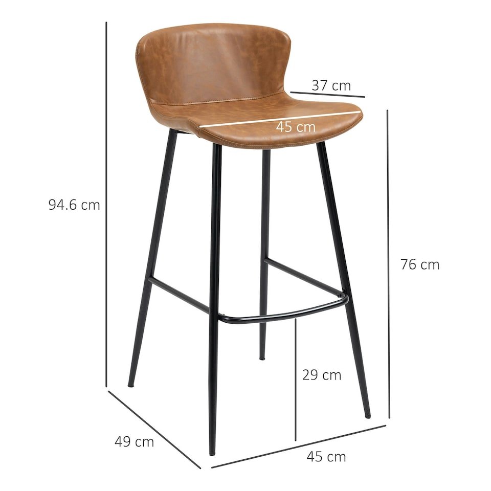image 1 of HOMCOM Bar Stools Set of 2, PU Leather Bar Chairs with Back and Steel Legs