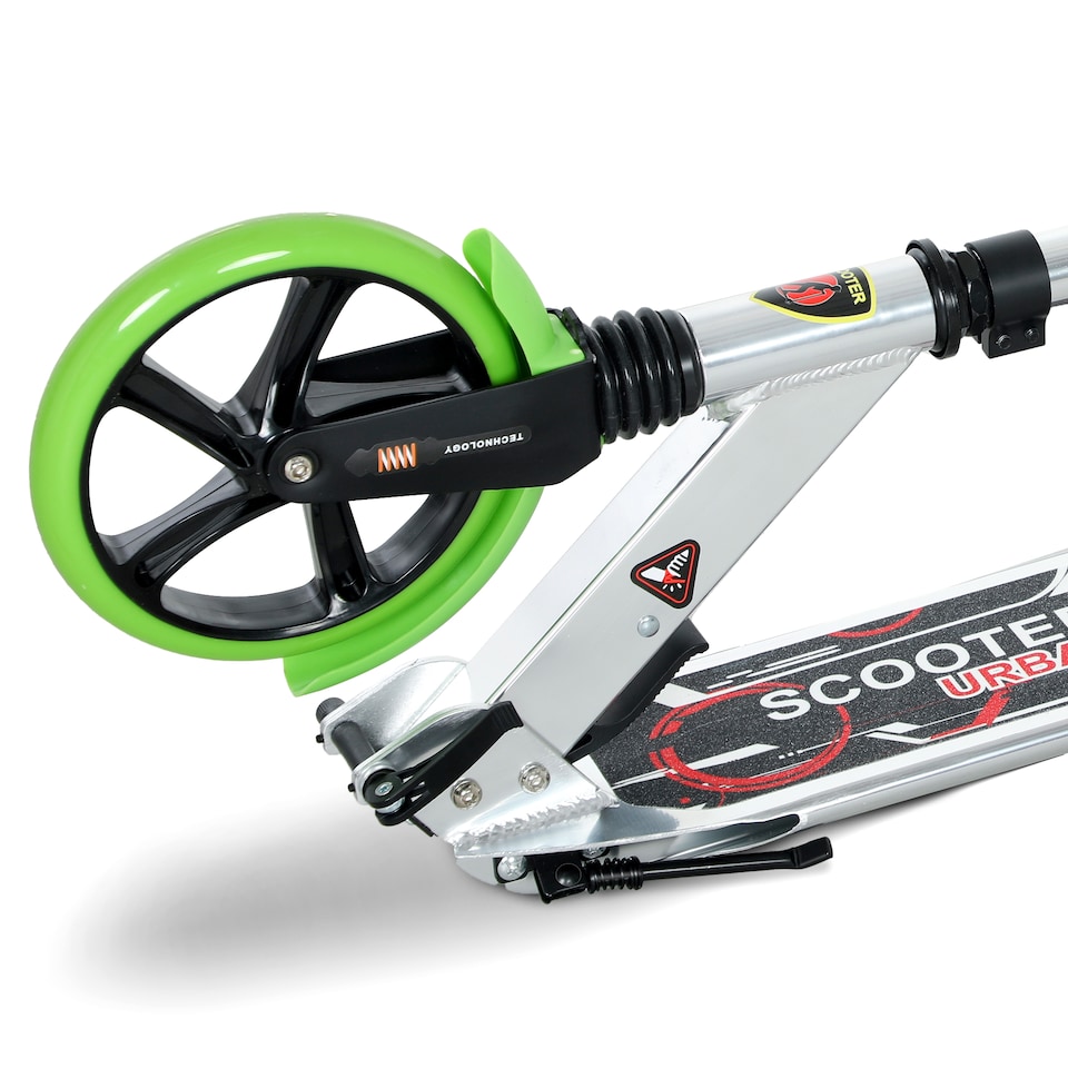 image 1 of HOMCOM Folding Kick Scooter, Adjustable Ride On Scooter with 200mm Big Wheels and Double Shock Absorption, Urban Scooter for 14 older Teens Adult, Green | Green | Green | 94L x 38W x 90-105H cm