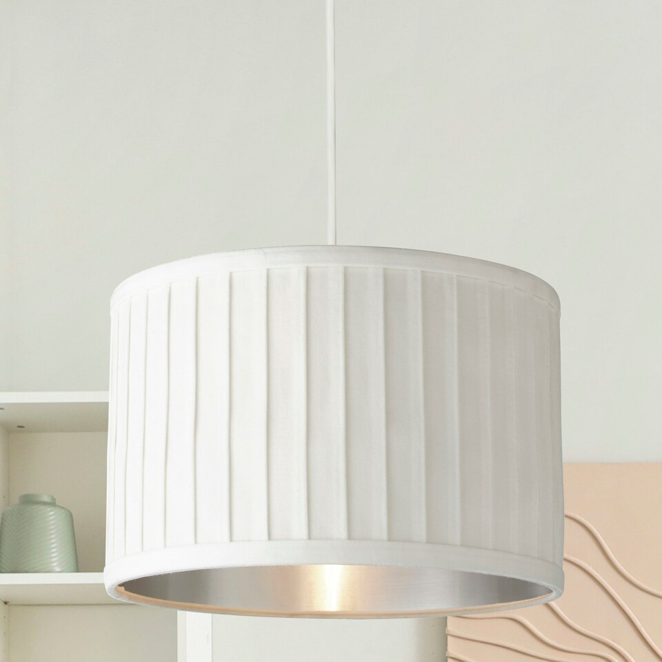 image 1 of PLEATED VELVET IVORY SHADE WITH SILVER INNER - 40CM