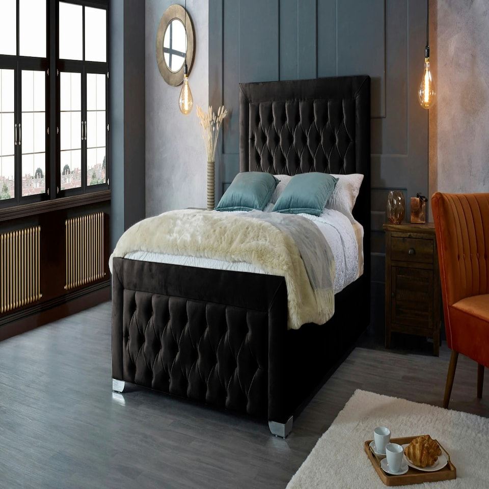 image 1 of Gelson Plush Black King Bed Frame - Black
