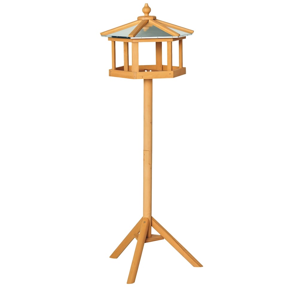 image 1 of PawHut Wooden Bird Table Free Standing Feeder Garden and Backyard Station