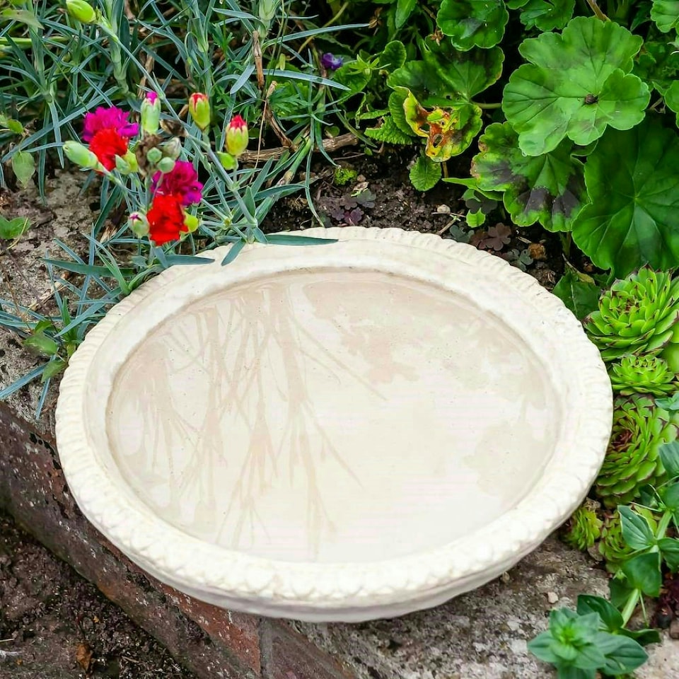 image 1 of Primrose Wilson Stone Garden Bird Bath Table Water Bowl Cream 38cm