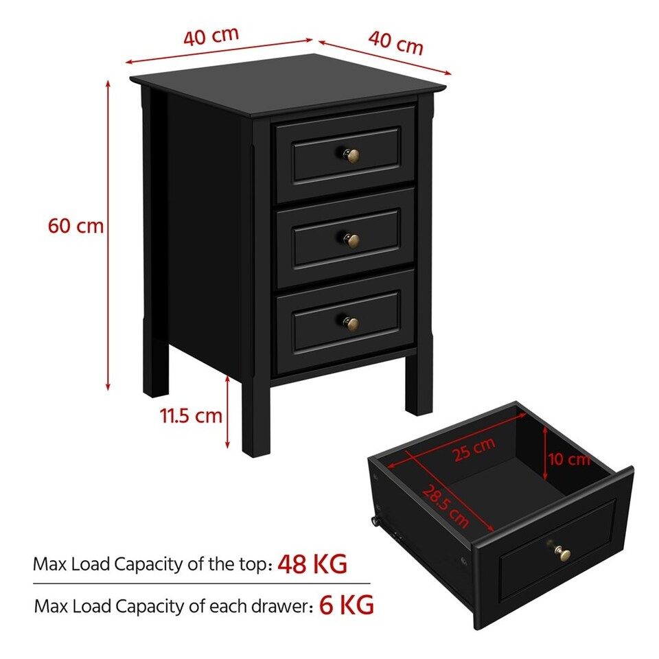 image 1 of Yaheetech Modern Style Side Table with 3 Spacious Drawers Black