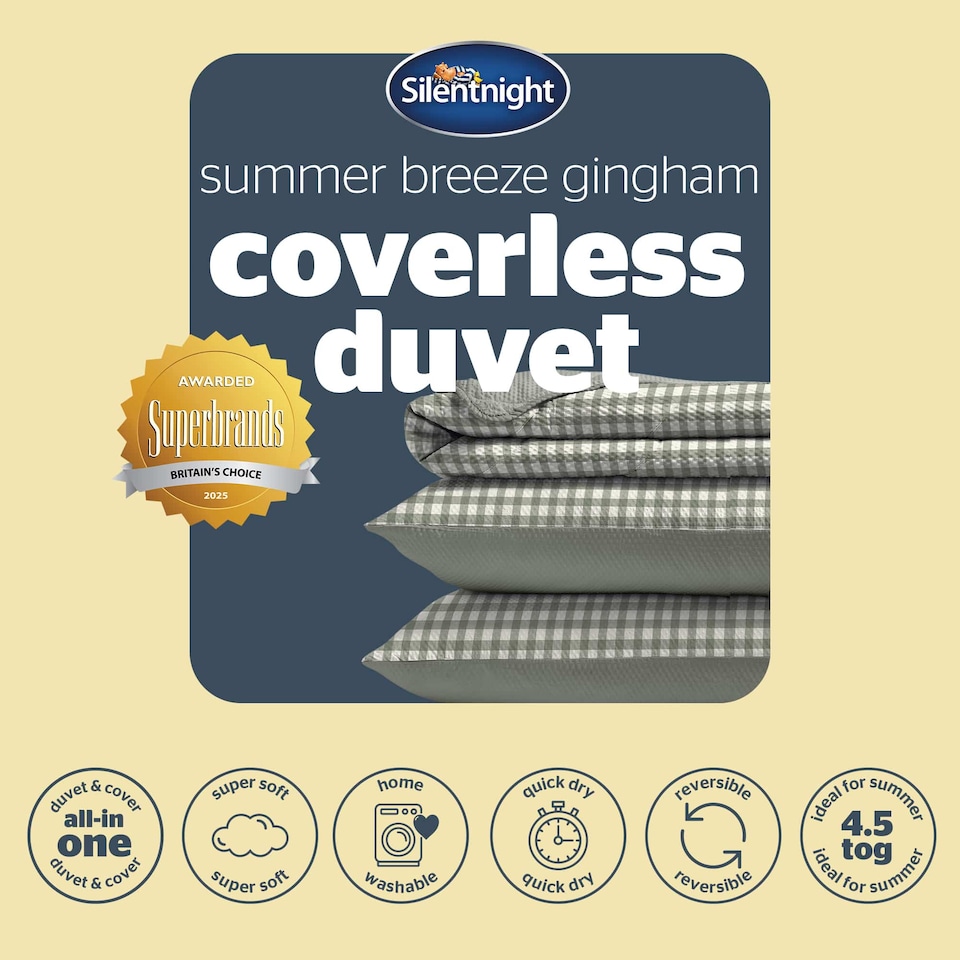image 1 of Silentnight Summer Breeze 2.5 Tog Coverless Duvet and Pillowase Set, Sage Gingham | Green | Sage
