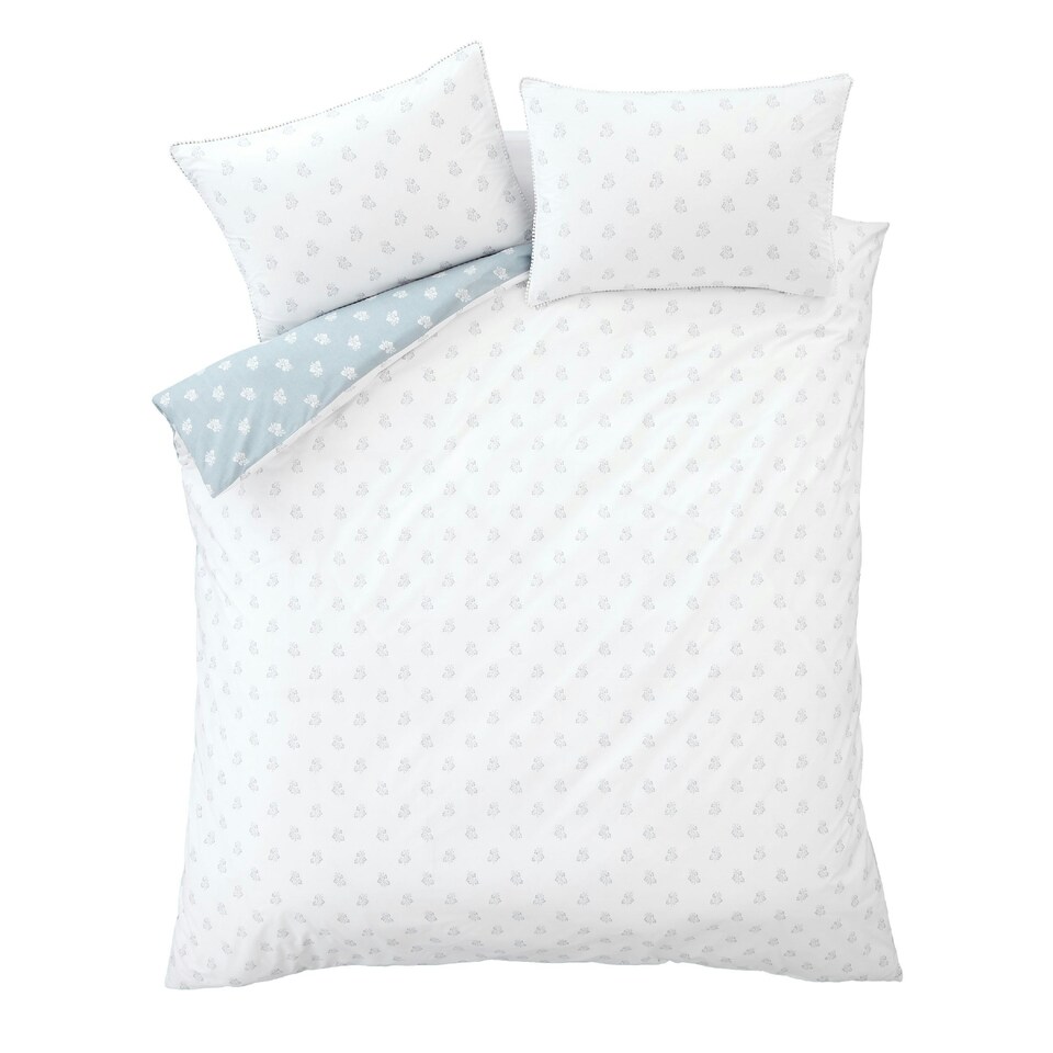 image 1 of Bianca Esme Floral 200 Thread Count Cotton Reversible Duvet Cover Set White / Blue | Blue | White / Blue | King