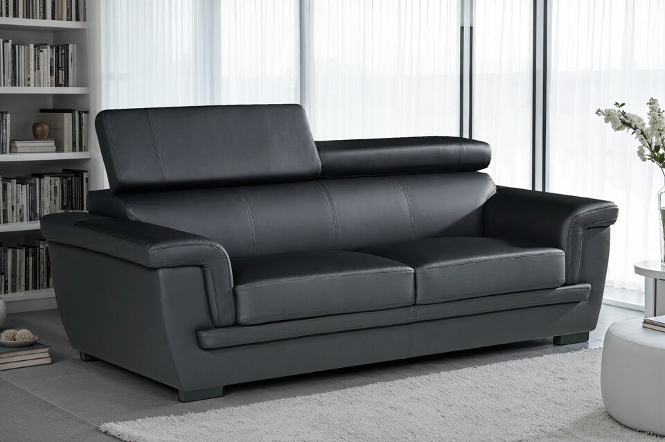 image 1 of Genuine Leather Black 3 Seater Sofa PORTLAND