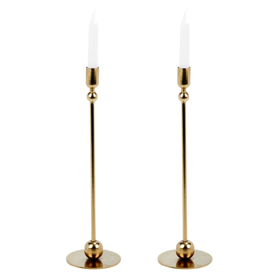 image 1 of 33cm Tall Metal Iron Taper Candle Stick Holder Dinner Table Wedding Party Decor | Gold | 2 x Gold