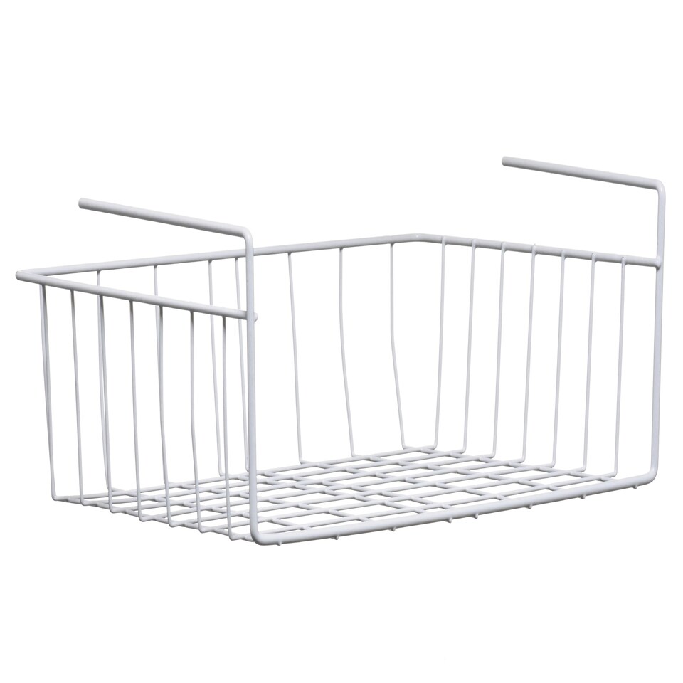 image 1 of Interiors by Premier White Under Shelf Large Storage Basket, Space-Saving Metal Organizer For Kitchen Or Pantry Shelves, Wire White