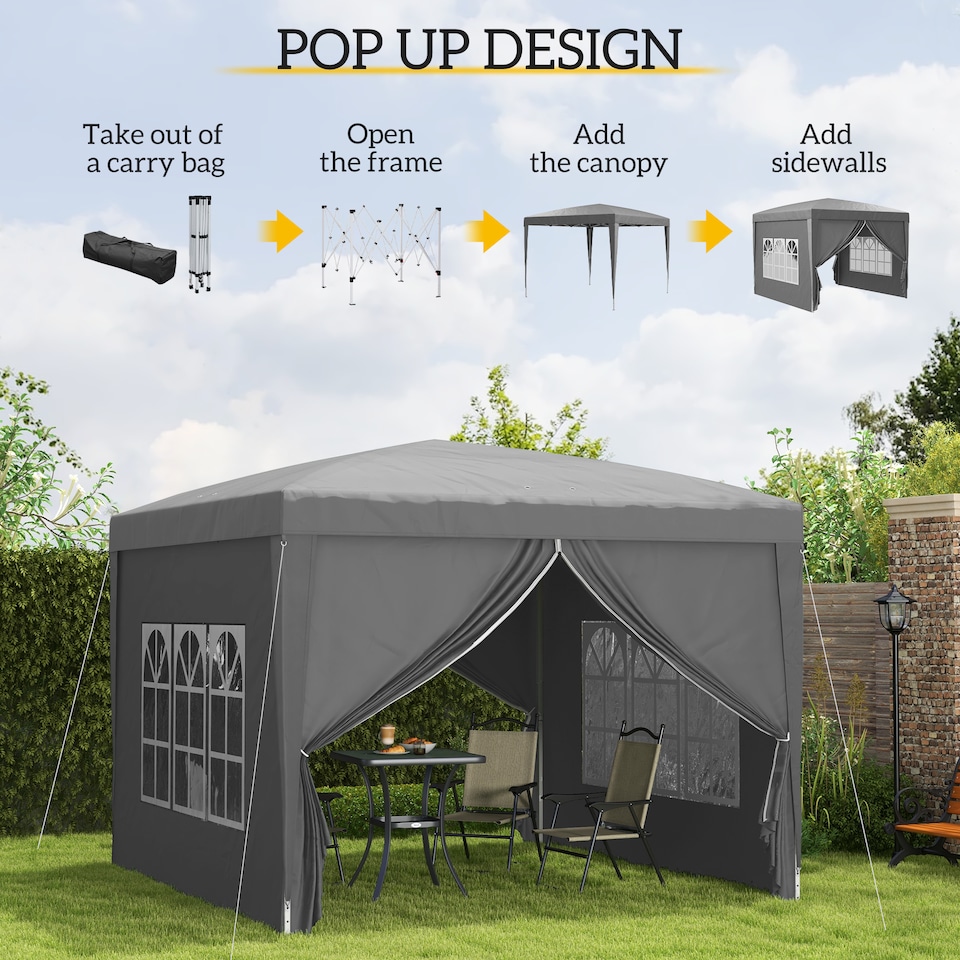 image 1 of Outsunny 3x3(m) Pop Up Gazebo Canopy Marquee w/ Carry Bag, Grey