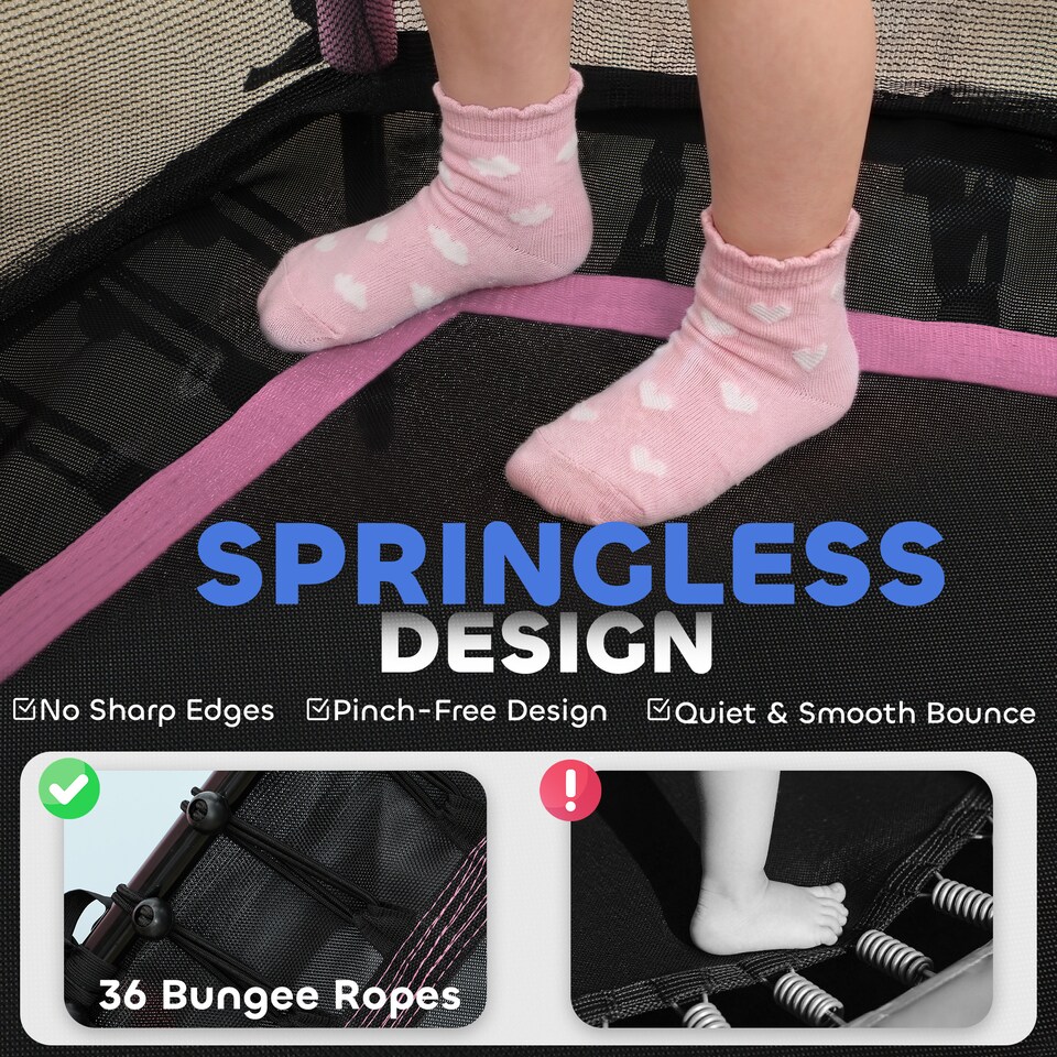 image 1 of HOMCOM 4FT Kids Toddler Trampoline With Enclosure Indoor Outdoor, Pink