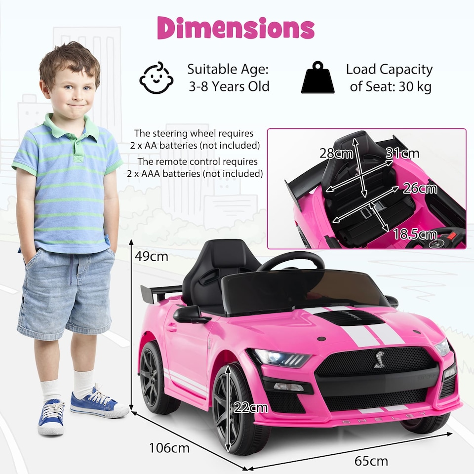 image 1 of COSTWAY Kids Car Licensed Ford Mustang Shelby GT500 Pink