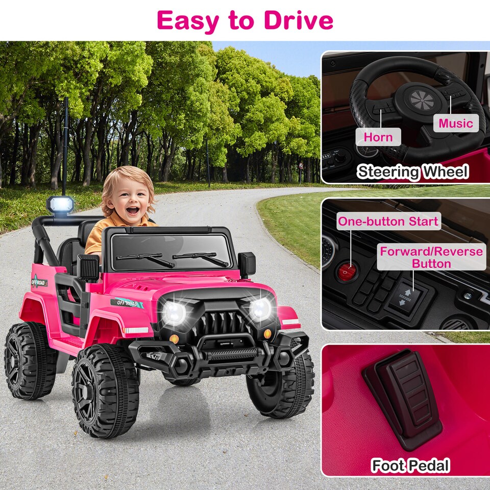 image 1 of COSTWAY 12V Kids Battery Powered Toy Vehicle Ride Pink
