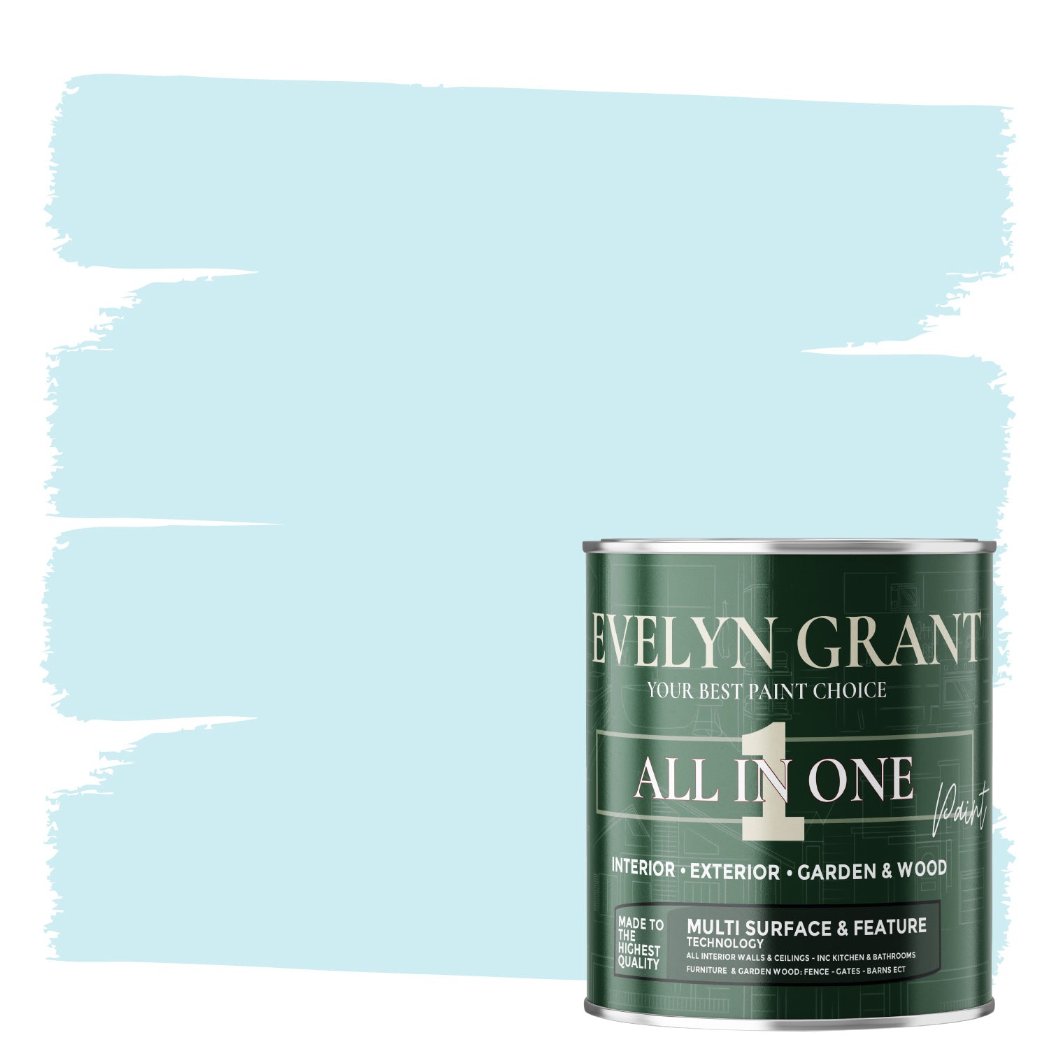 EVELYN GRANT All-in-One Paint & Primer - Multi-Surface for Walls, Wood, Interior & Exterior - Baby Blue - 1L - Matt