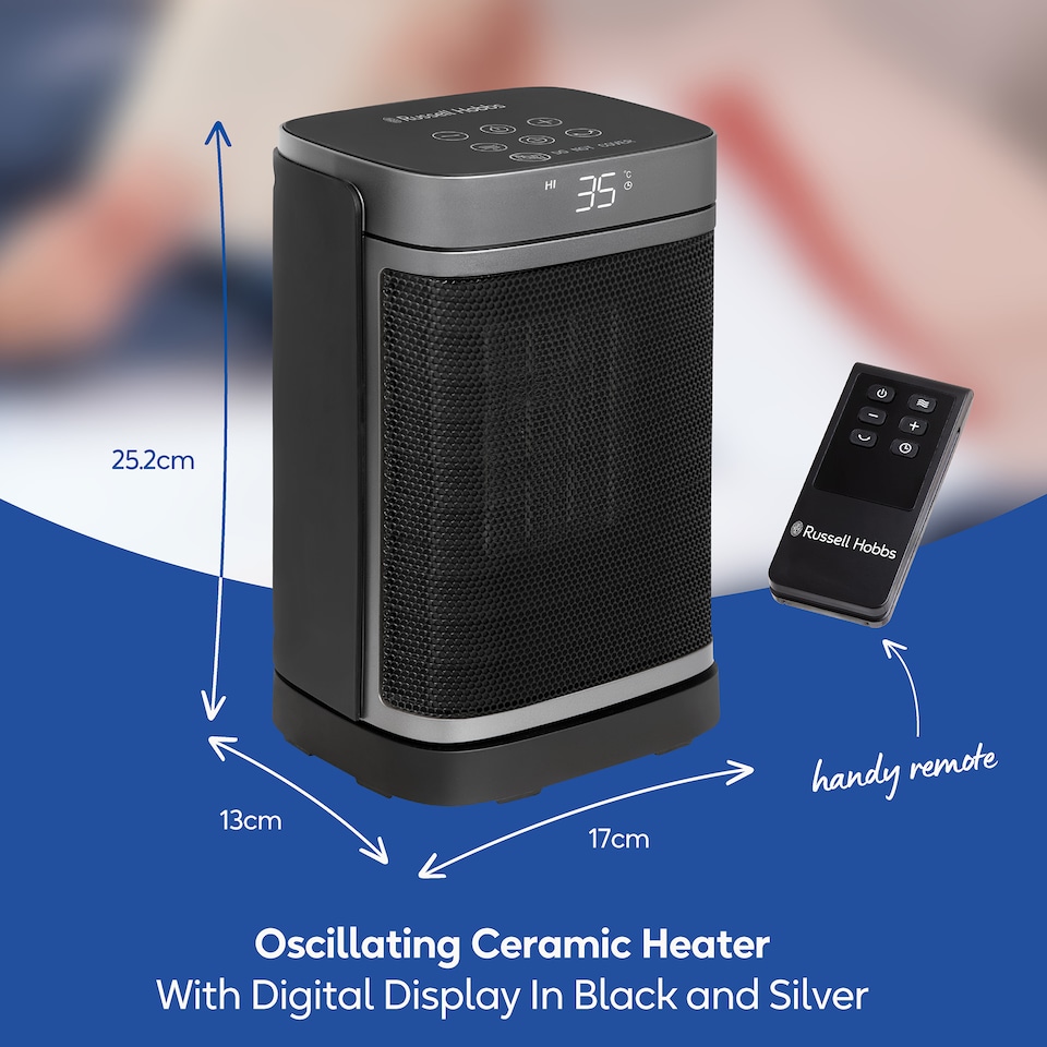 image 1 of Russell Hobbs RHCH2001S Space Heater in Black & Silver Square 1500W Portable Electric Heater