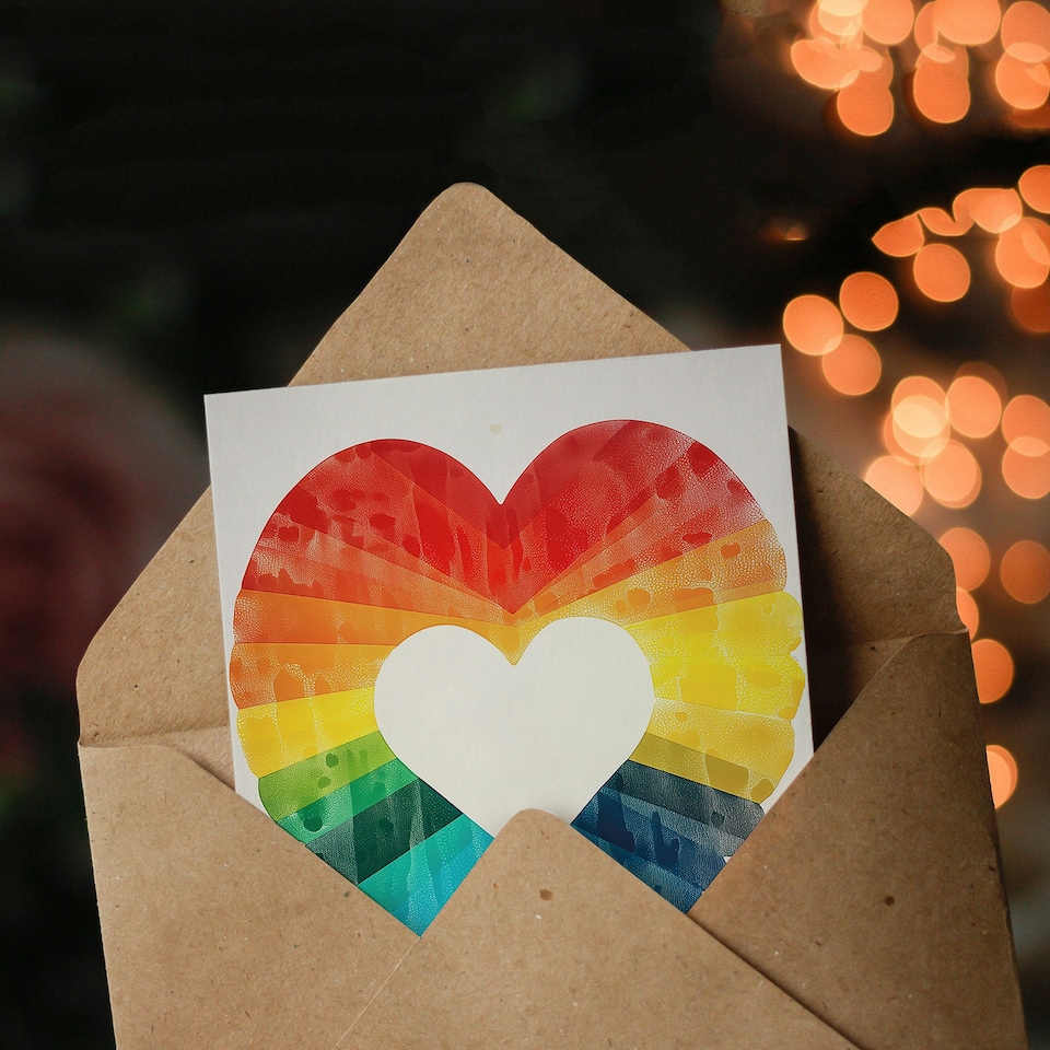 image 1 of Rainbow Love Heart Watercolour Anniversary Valentines Day Card