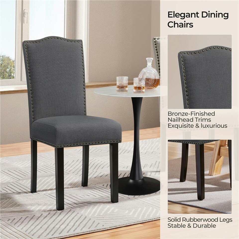 image 1 of Yaheetech Set of 2 Modern Fabric Upholstered Dining Chairs Grey | Dark Grey