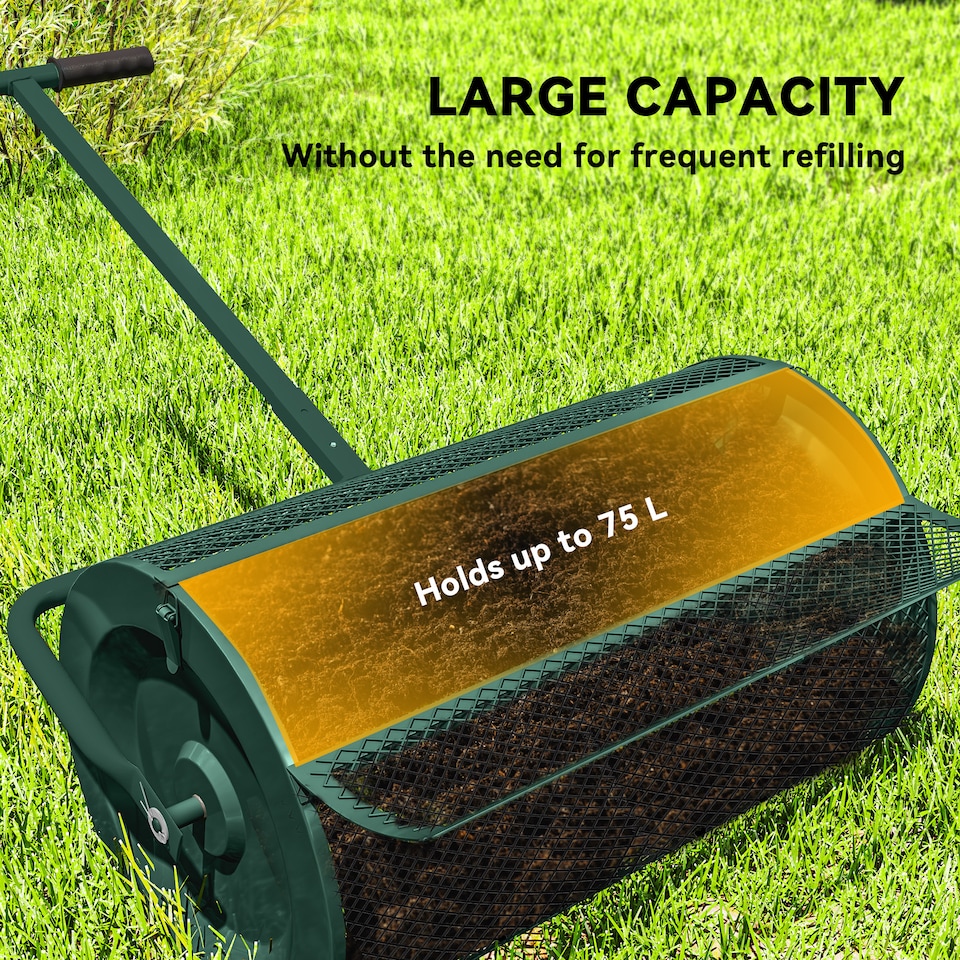 image 1 of Outsunny Compost Spreader, 24" Garden Spreader w/ Height Adjustable Handle