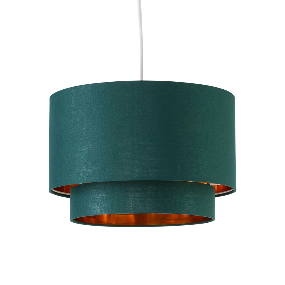 image 1 of Set of 2 Kozy - Dark Green and Gold 30cm Pendant Shades Green | Gold