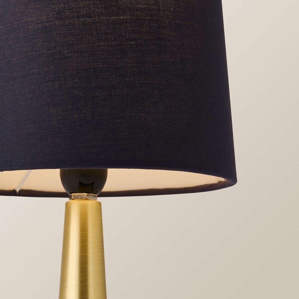 image 1 of ValueLights Teardrop Pair Gold Touch Table Lamps Navy Shade | Blue