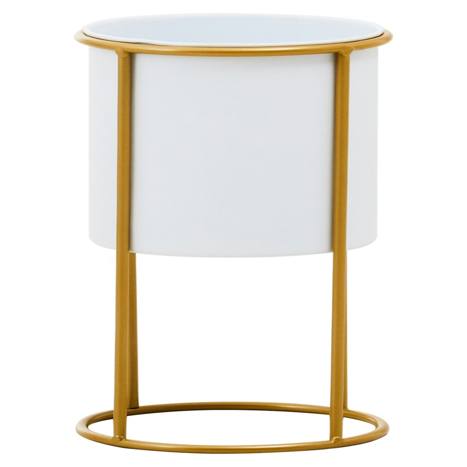 image 1 of Interiors by Premier Stylish And Functional Large Black And Gold Floor Standing Planter, Sleek And Sturdy Outdoor Garden Pots White