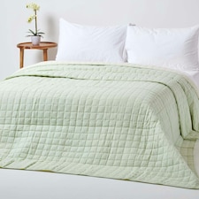 Homescapes Cotton Quilted Reversible Bedspread Sage Green and Cream - 150 x 200 cm Green