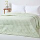 image 1 of Homescapes Cotton Quilted Reversible Bedspread Sage Green and Cream - 150 x 200 cm Green