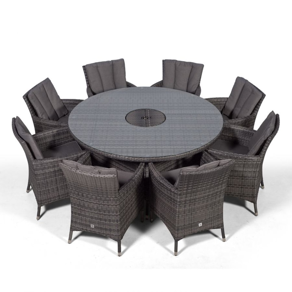 image 1 of Savannah Round 8 Seater Rattan Dining Set Ice Bucket Drinks Cooler | Grey | Grey