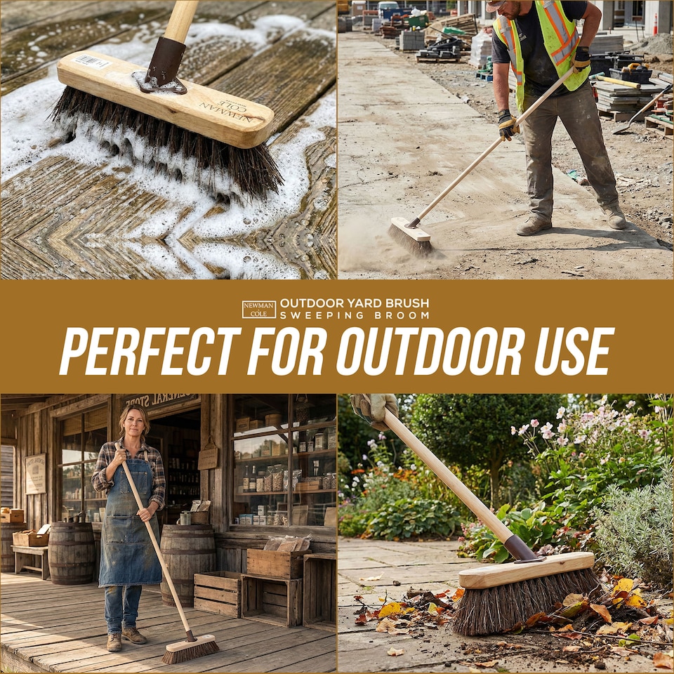 image 1 of Outdoor Broom 10" Yard Brush Heavy Duty Stiff Bristle Garden Sweeping Brush for Patio & Driveway | Brown | 1