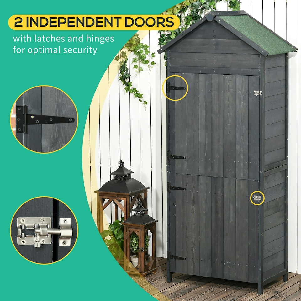 image 1 of Outsunny Wooden Garden Shed Outdoor Shelves Utility Tool Storage Cabinet Grey